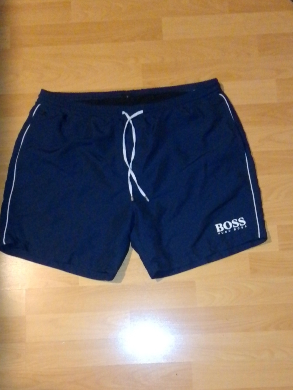 Boss Navy Swim Trunks with White Drawstring